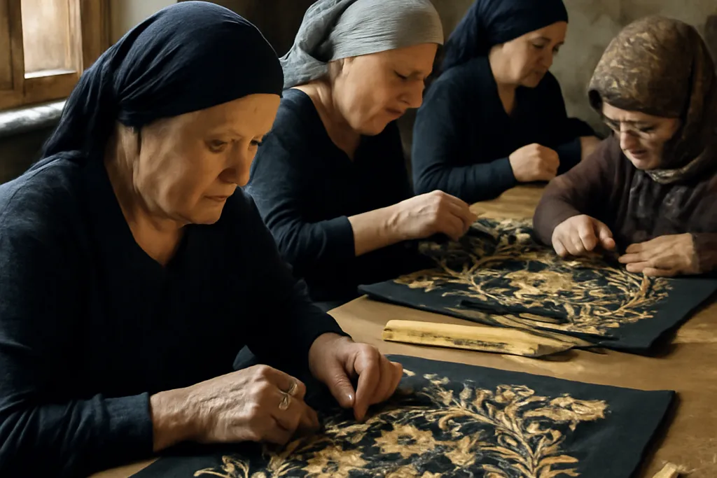 Atelier de broderie à l'or dans un village de montagne au Daghestan