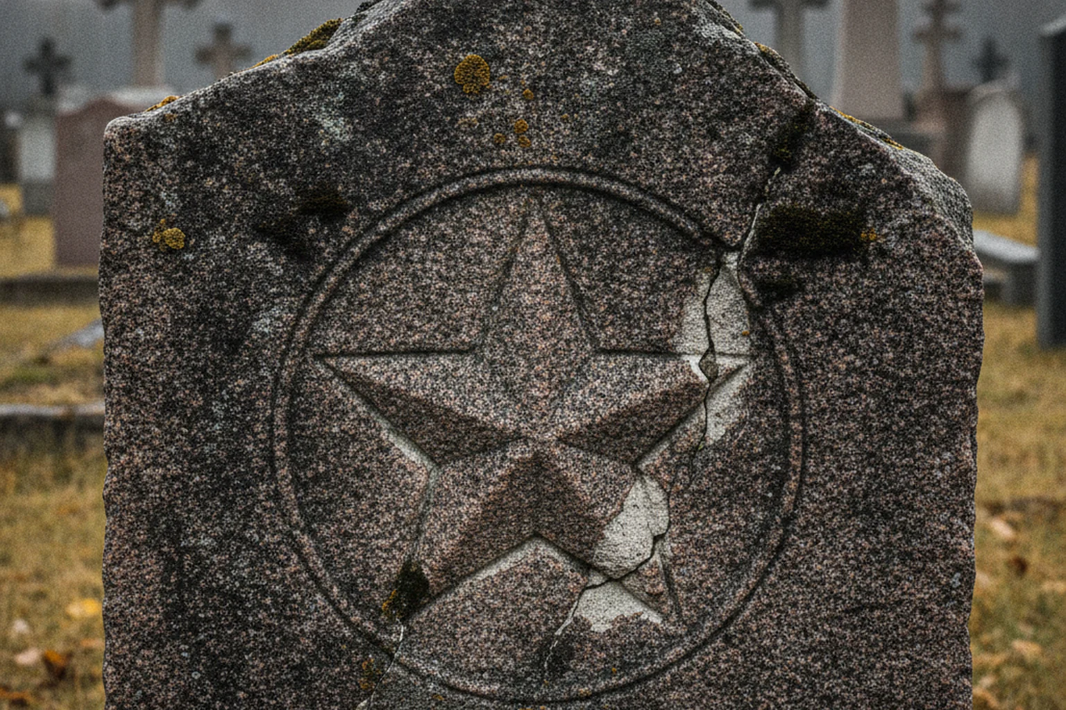 Détail d'une stèle de cimetière militaire soviétique avec étoile rouge