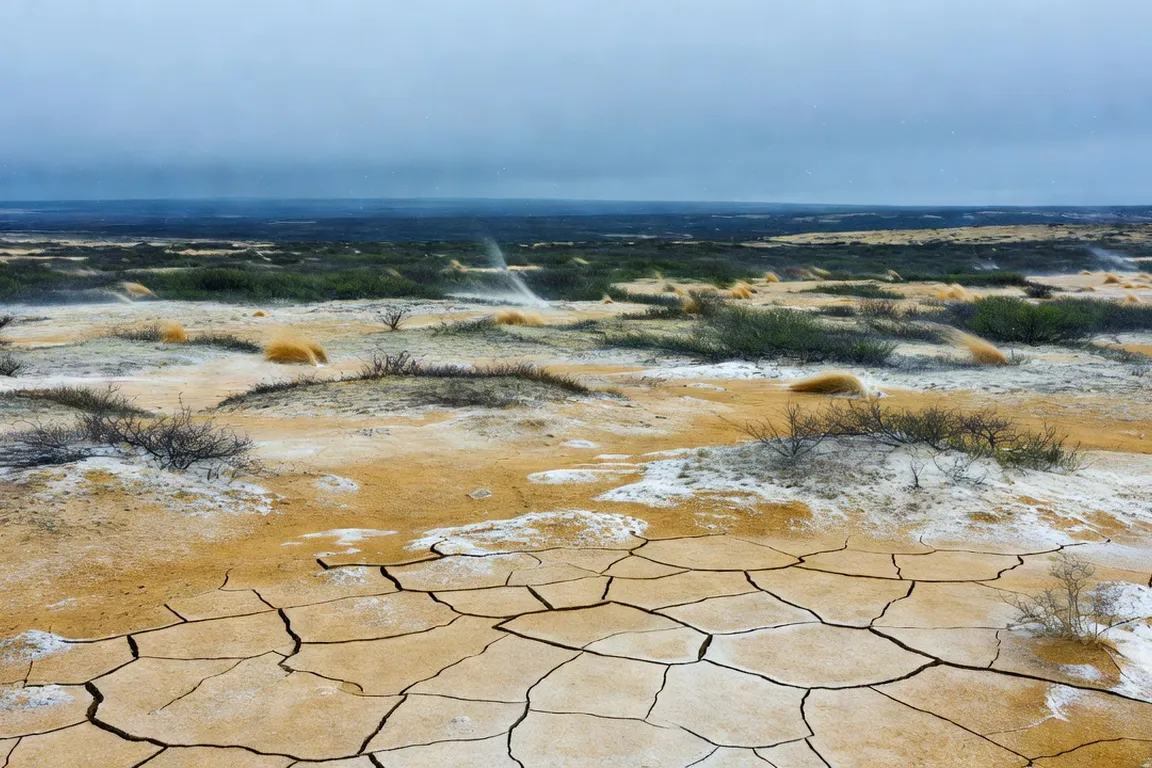 Sol de permafrost craquelé et toundra gelée à perte de vue
