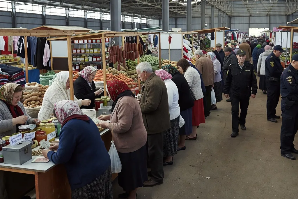 Marché couvert de Nijni Novgorod où les pratiques informelles de protection coexistent avec le commerce légal