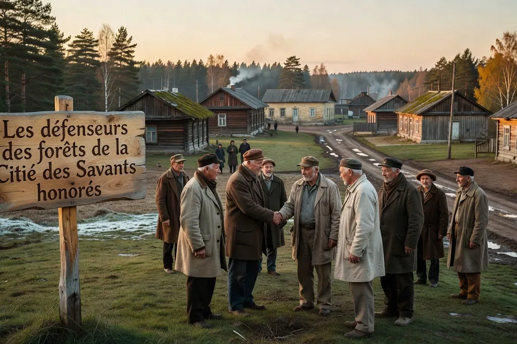 Scène documentaire illustrant défenseurs forêts honorés dans une région russe