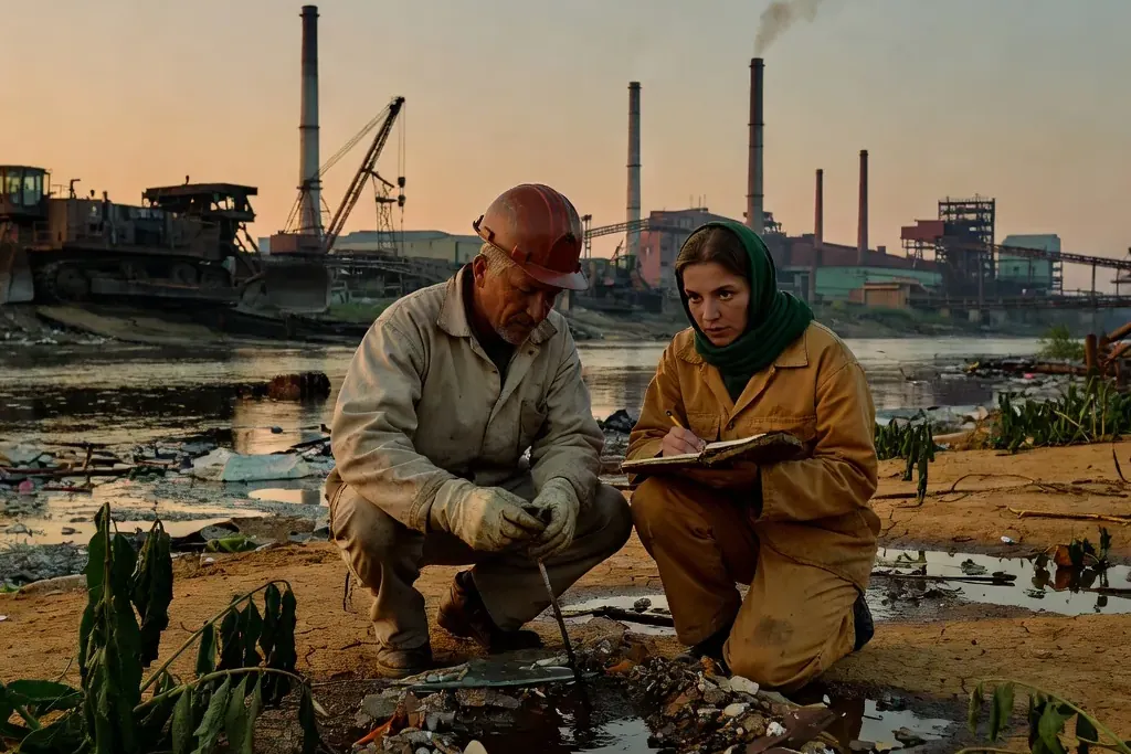 Des agents du Ministère public effectuant une inspection environnementale à Magnitogorsk.
