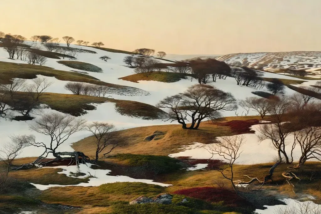Un paysage arctique typique de la région Nénétsie, montrant la beauté sauvage et la fragilité de l'environnement.