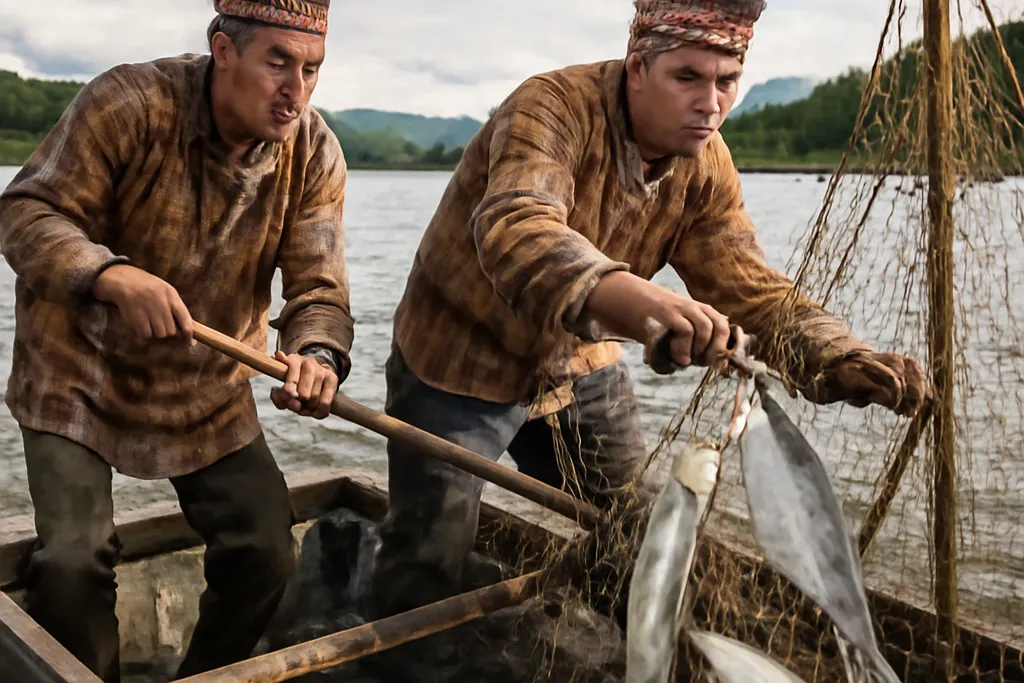 Pêche traditionnelle nanai sur le fleuve Amour en Extrême-Orient russe