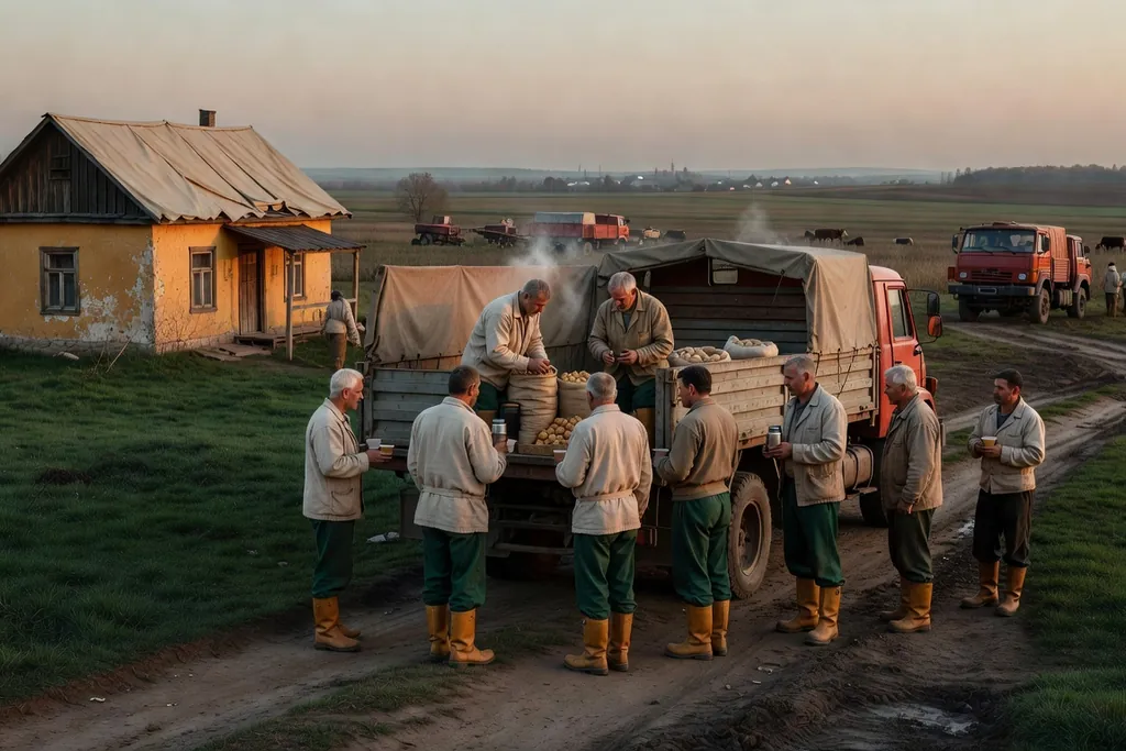 Scène documentaire illustrant fermiers routiers unis protestation dans une région russe