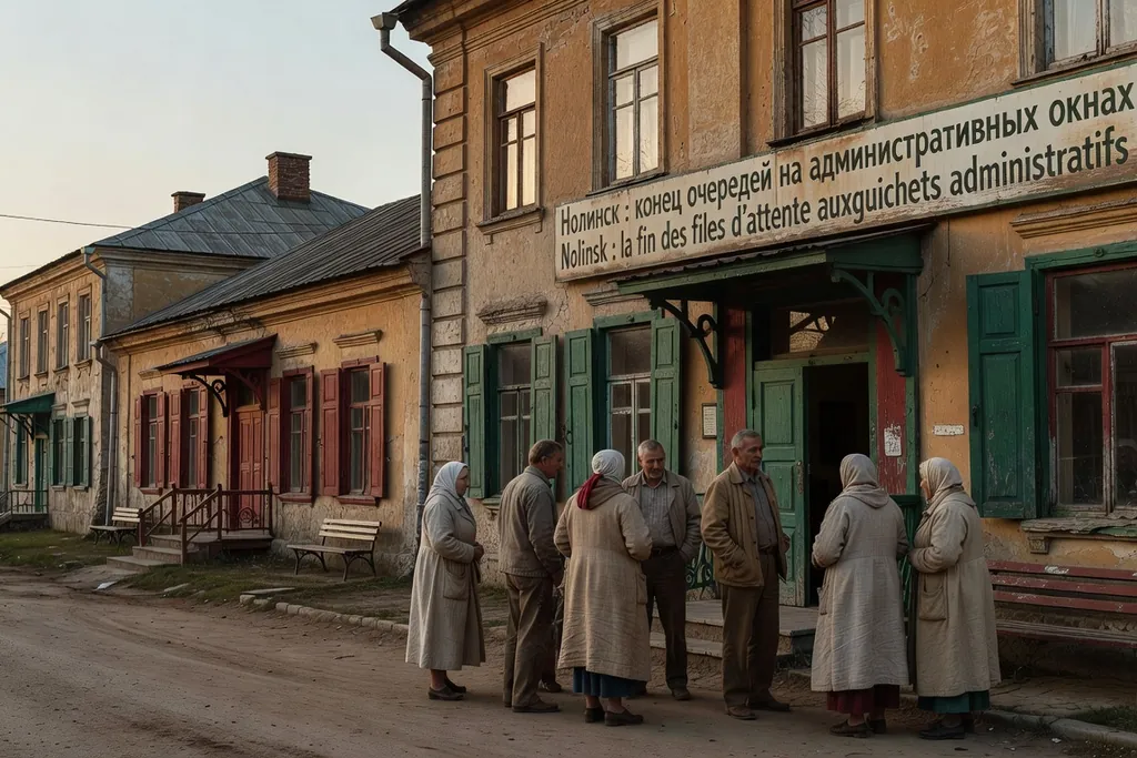 Scène documentaire illustrant finies queues guichets dans une région russe