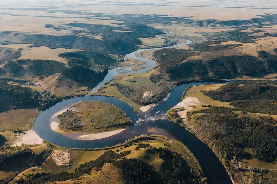 Confluence de deux rivières vue d'en haut, bassin versant boisé