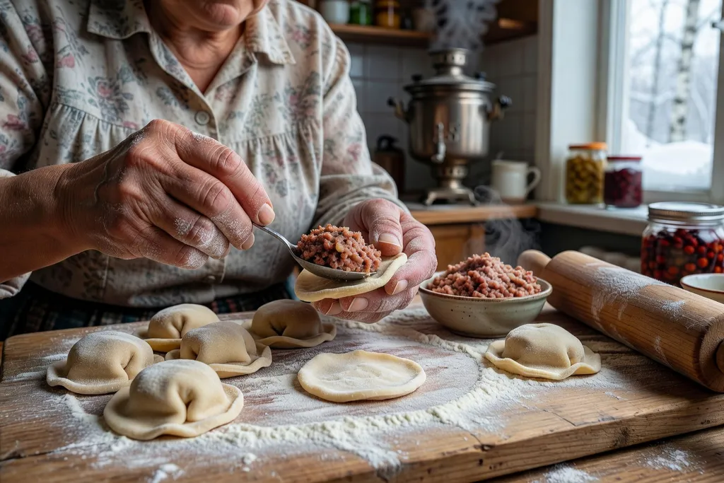 Préparation traditionnelle de la stroganina dans un foyer sibérien