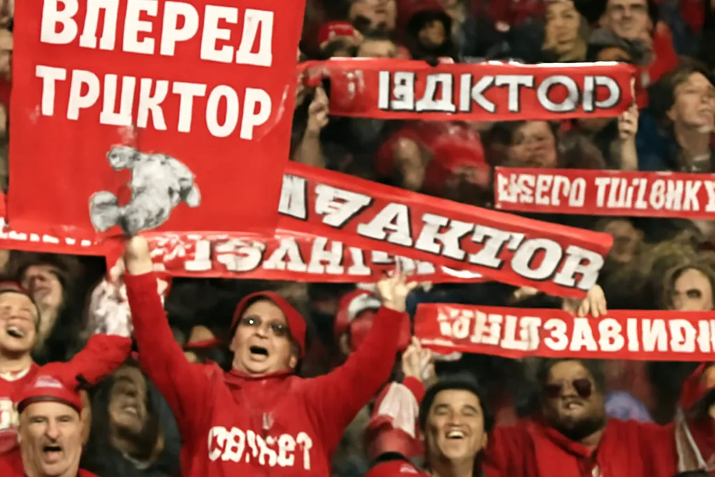 Supporters du Traktor Chelyabinsk en tribunes lors d'un match de KHL en 2015