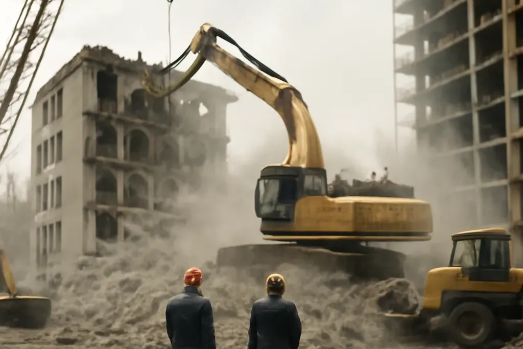 Chantier de démolition d'un immeuble soviétique à Omsk