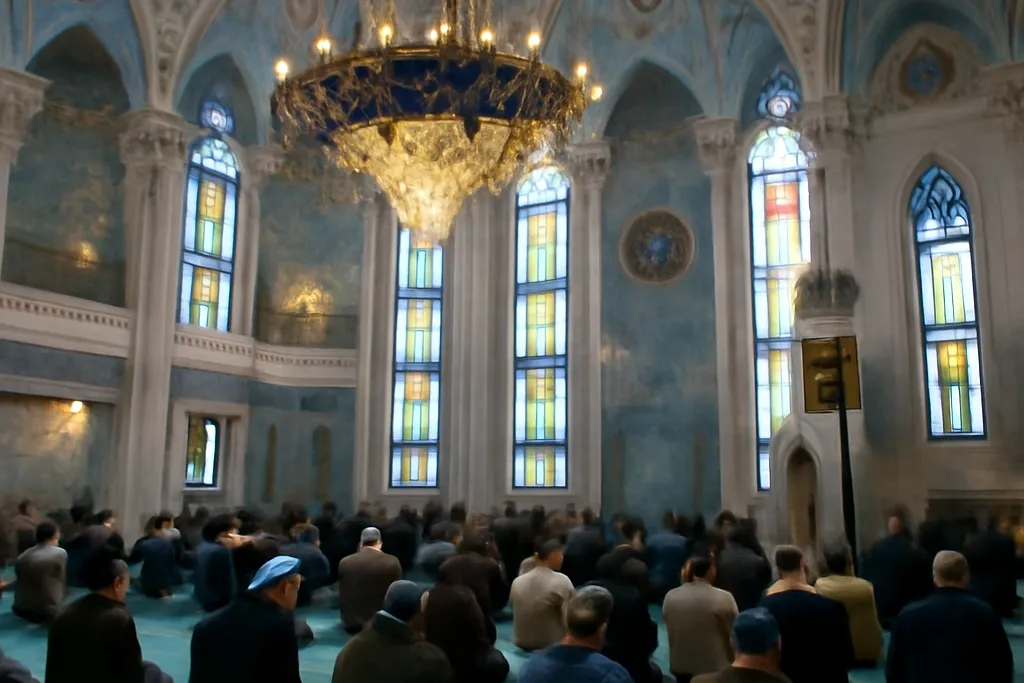 La mosquée Kul Sharif de Kazan et ses minarets bleus dominant la vieille ville tatare