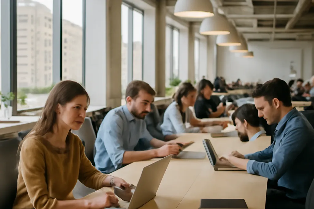 Jeunes actifs dans un espace de coworking d'Iekaterinbourg, ville qui retient ses talents