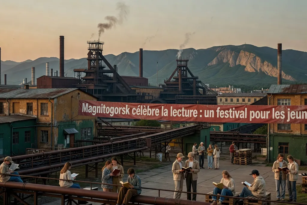 Scène documentaire illustrant lecture plaisir magnitogorsk dans une région russe