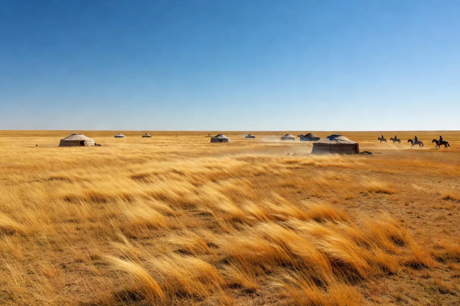 Steppe russe à l'horizon, vaste plaine herbeuse, ciel d'été, region de Krasnodar