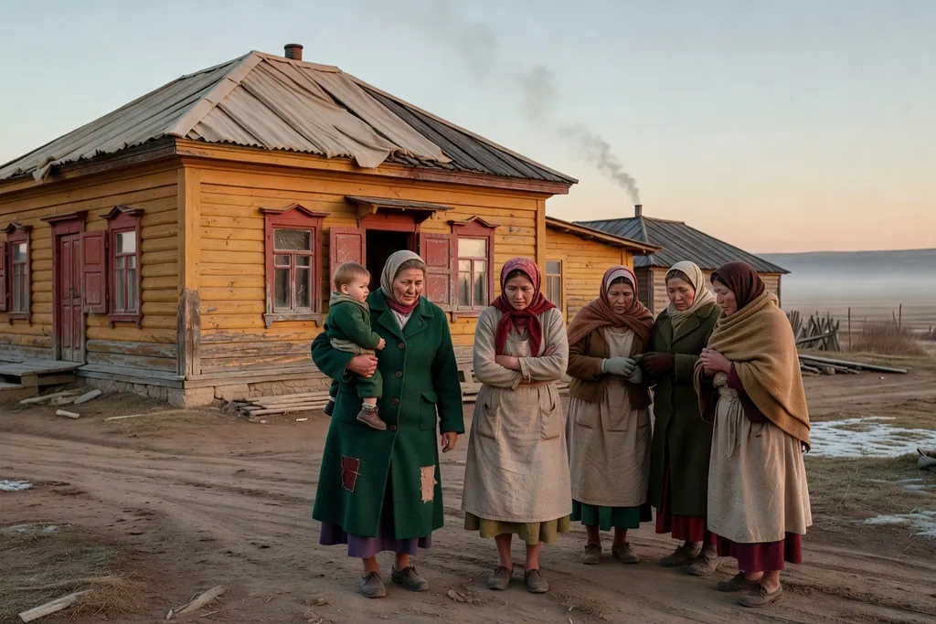 Scène documentaire illustrant meres famille nombreuse exigent toucher allocations dans une région russe