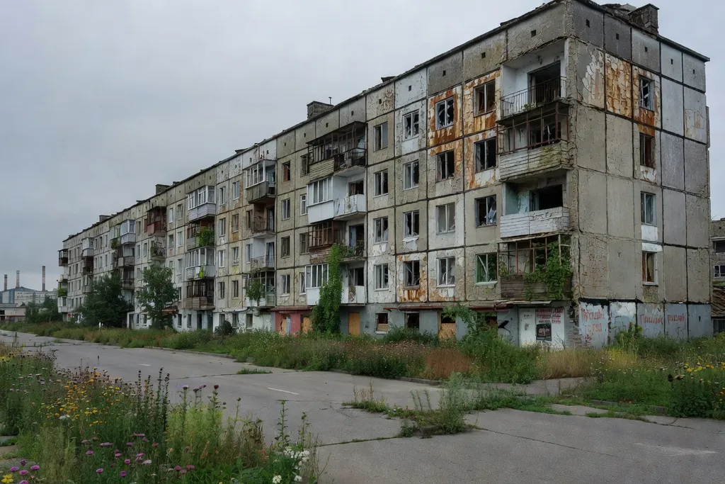 Immeuble soviétique abandonné dans une ville mono-industrielle sibérienne en déshérence