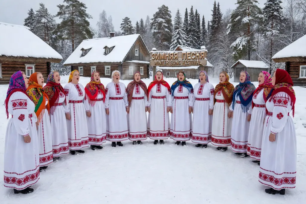 Chœur paysan du Grand Nord russe lors du festival Zimnyaya Pesnya en Carélie