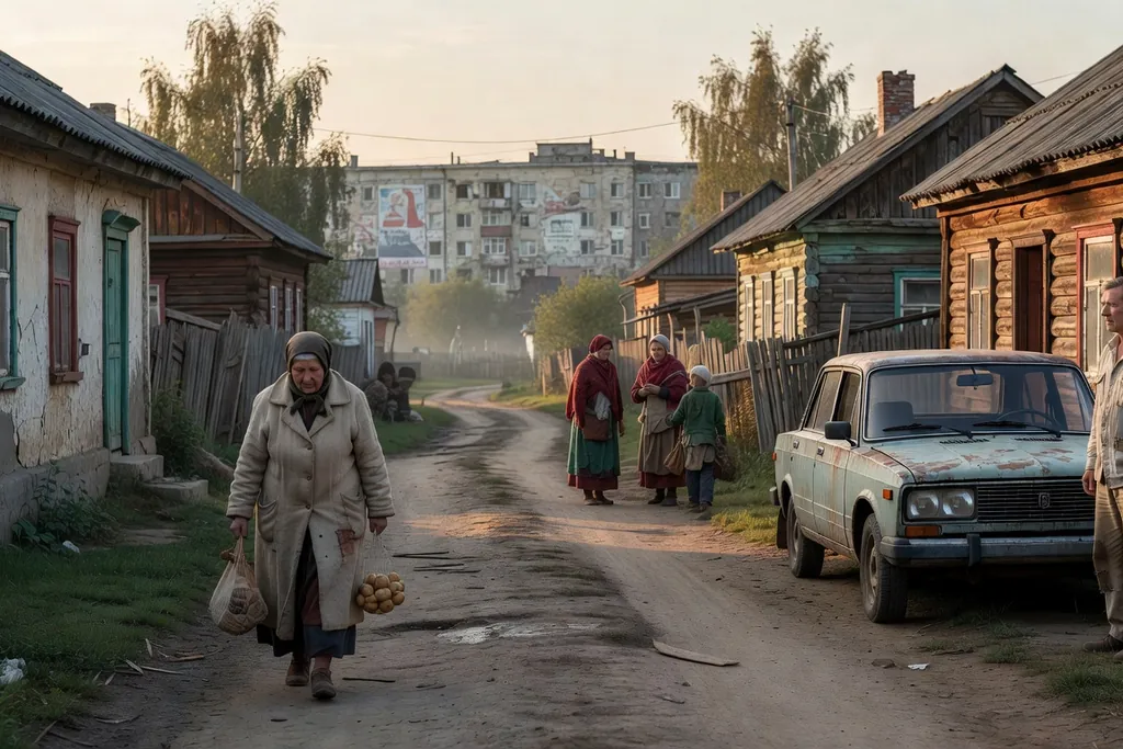 Scène documentaire illustrant nouvelle pauvrete dans une région russe