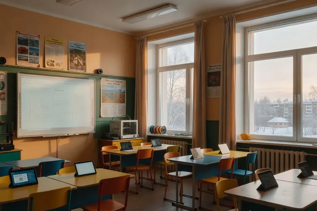 Élèves dans une salle de classe moderne à Novossibirsk