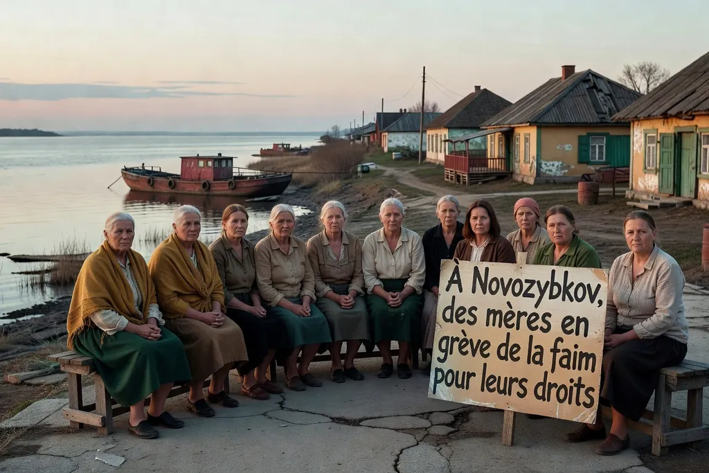 Scène documentaire illustrant novozybkov greve de faim protester contre suppression allocations maternite dans une région russe