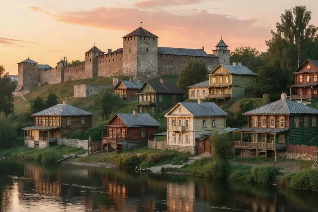 Une vue panoramique de Nijni Novgorod, mettant en valeur son architecture historique et ses paysages fluviaux.