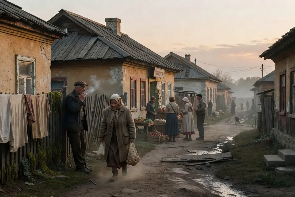 Scène documentaire illustrant province russe sentchine dans une région russe