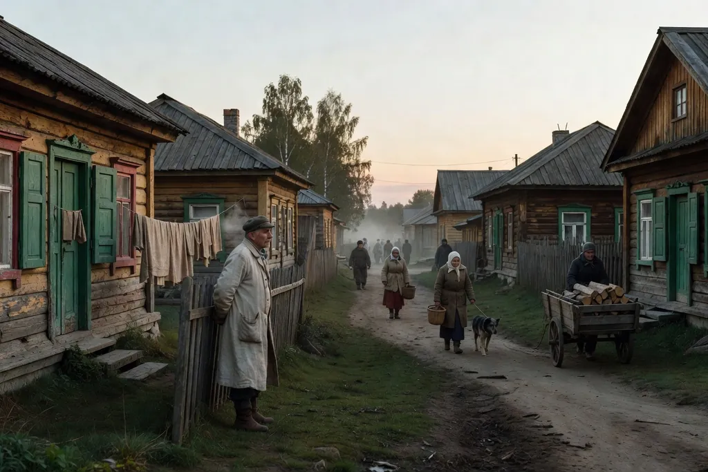 Scène documentaire illustrant province russe tarkovski dans une région russe