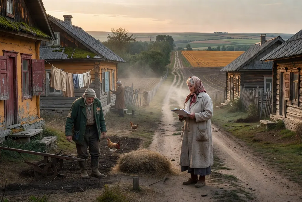 Scène documentaire illustrant recensement agricole 100 jours dans une région russe