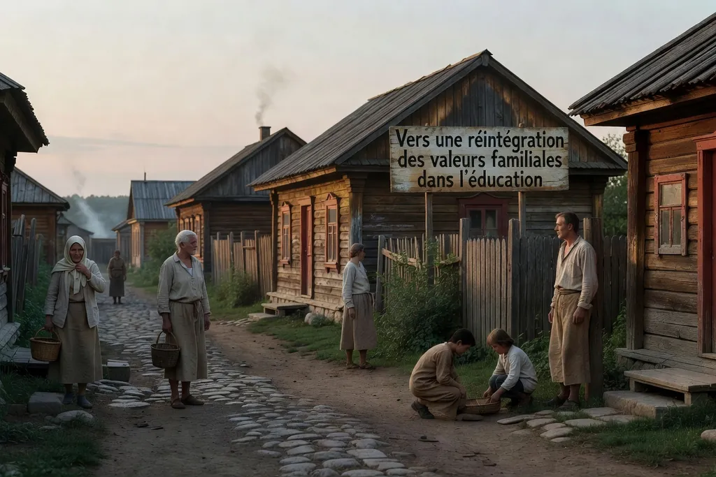 Scène documentaire illustrant reintroduire preceptes education familiale ecole dans une région russe