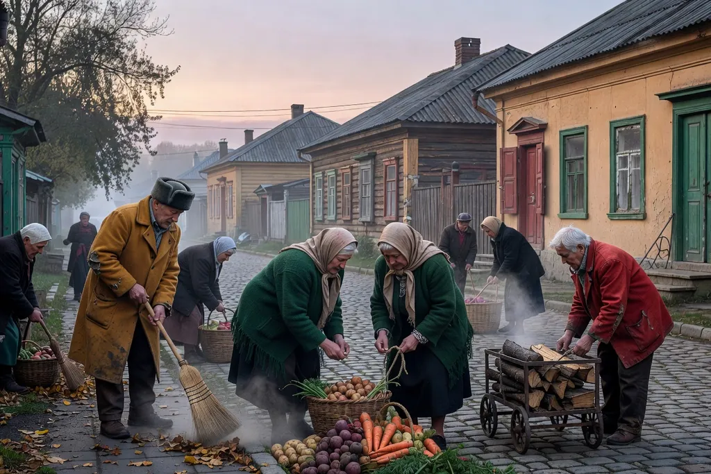 Scène documentaire illustrant retraites amour travailler retraite dans une région russe