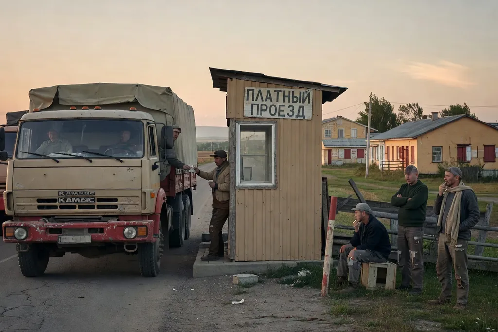 Scène documentaire illustrant routiers protestations dans une région russe