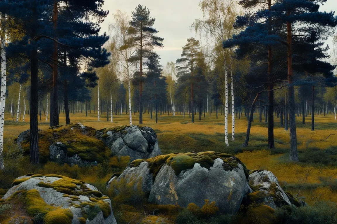 Forêt boréale carélienne et rochers de granit couverts de mousse