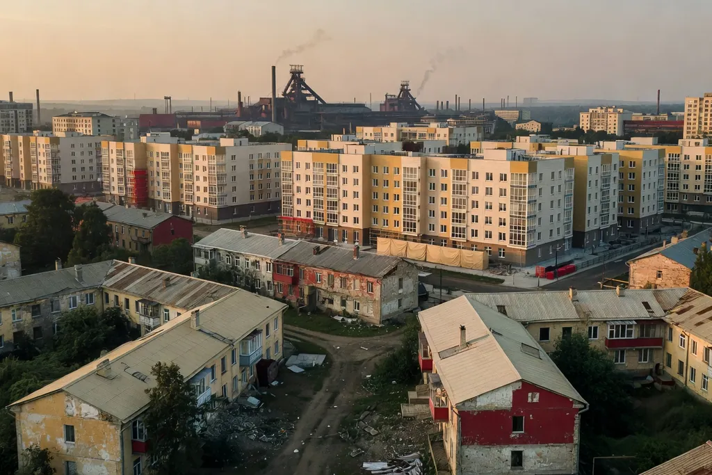 Scène documentaire illustrant taudis transformes logements renoves dans une région russe