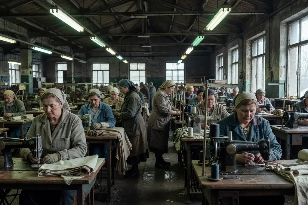 Ouvrières d'une usine textile reconvertie dans une ville de la Volga