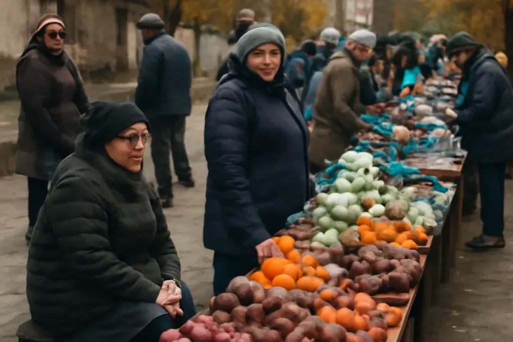 Marché du travail informel dans une rue commerçante de Saratov