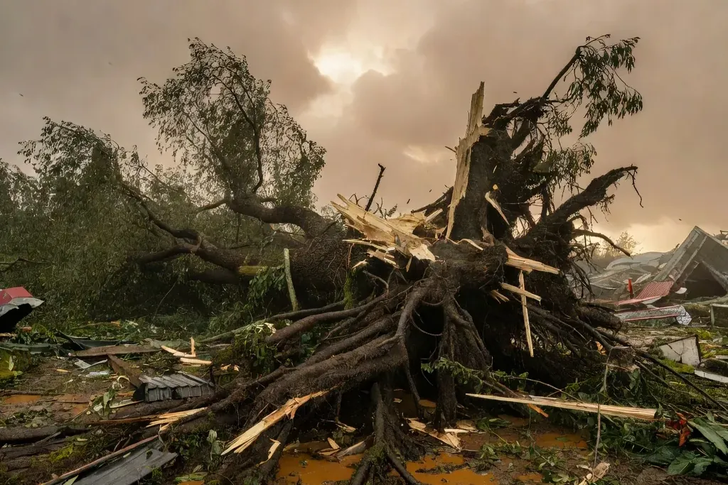 Un arbre abattu par le typhon à Artiom