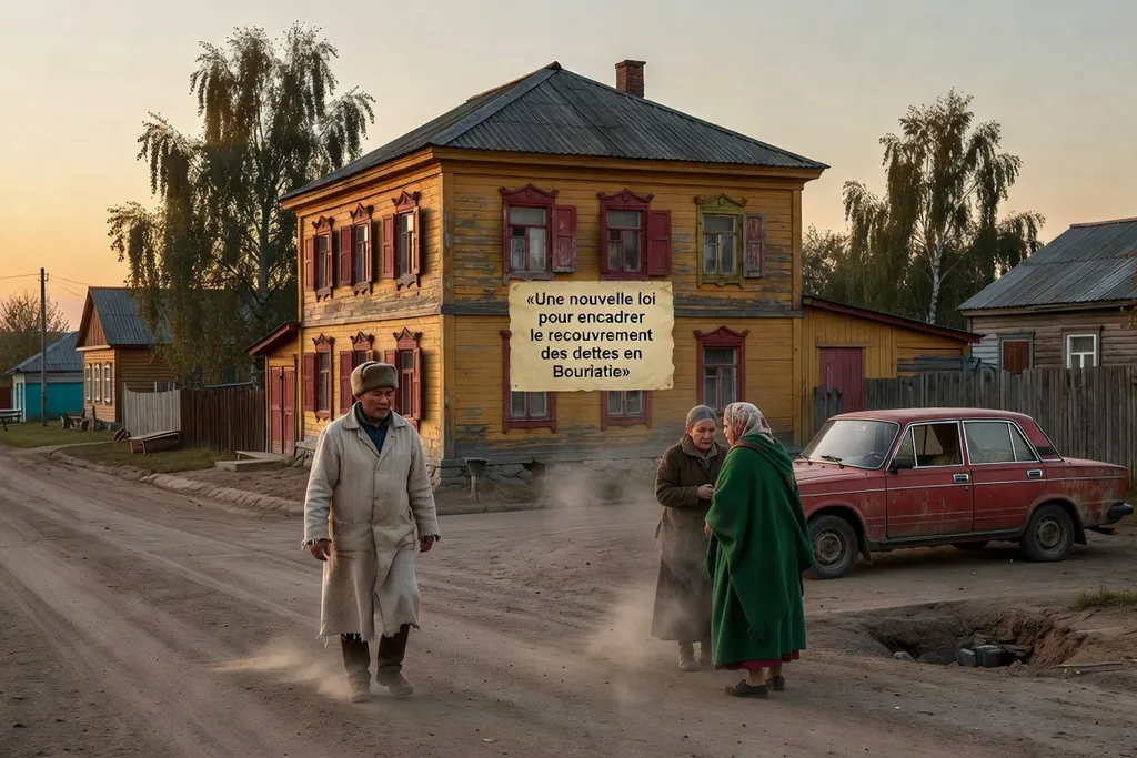 Scène documentaire illustrant une loi sur le recouvrement des dettes dans une région russe