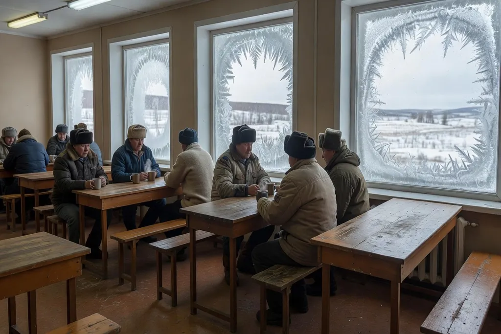 Cantine collective d'un campement industriel du Grand Nord russe
