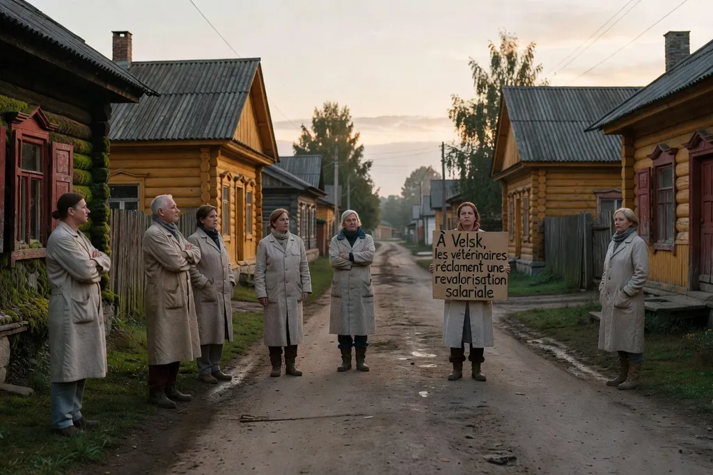 Scène documentaire illustrant velsk veterinaires manifesten dans une région russe