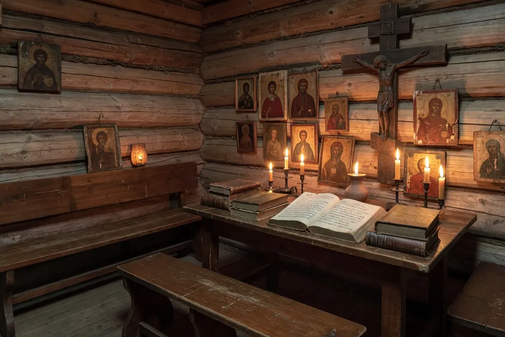Maison en bois d'une famille de Vieux Croyants dans la forêt de l'Altaï