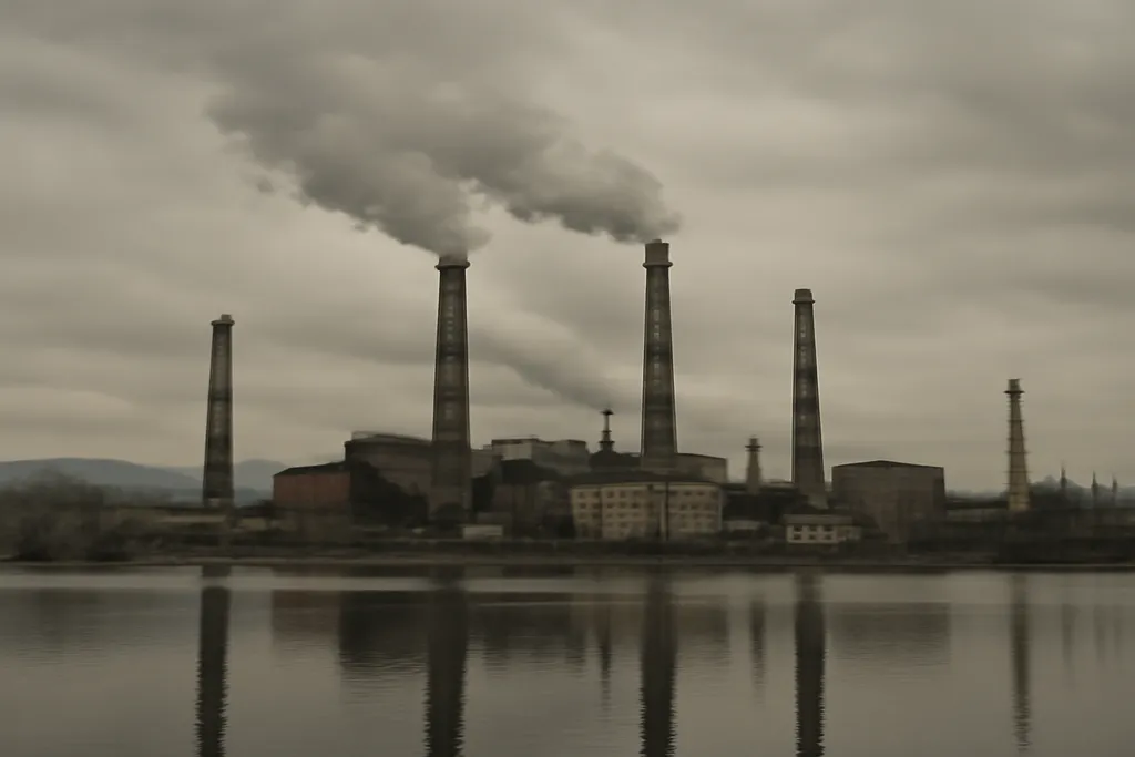 Installation industrielle de retraitement nucléaire au bord d'un lac de l'Oural