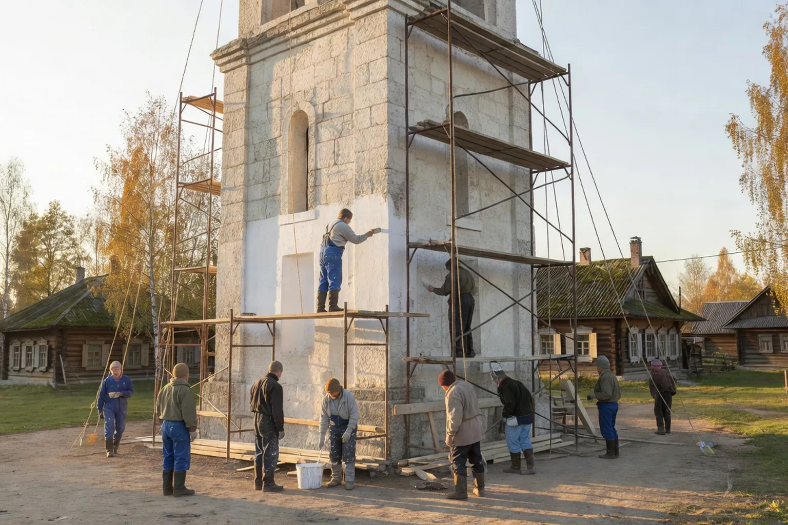 Église orthodoxe en cours de restauration dans un village de l'oblast de Pskov