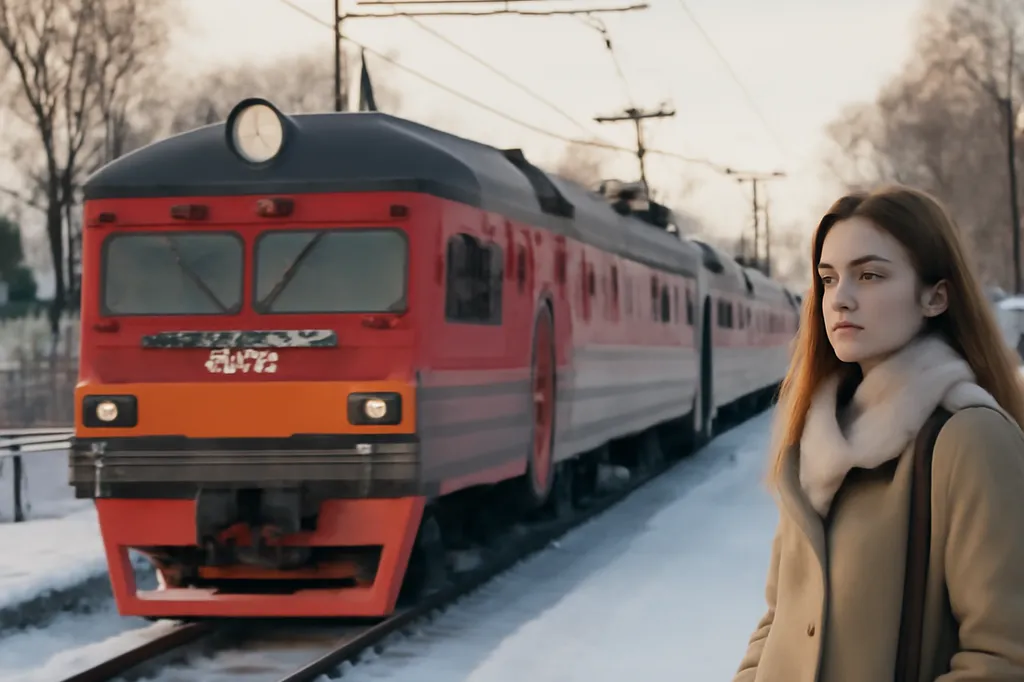 Un train electrichka arrêté dans une petite gare de province russe