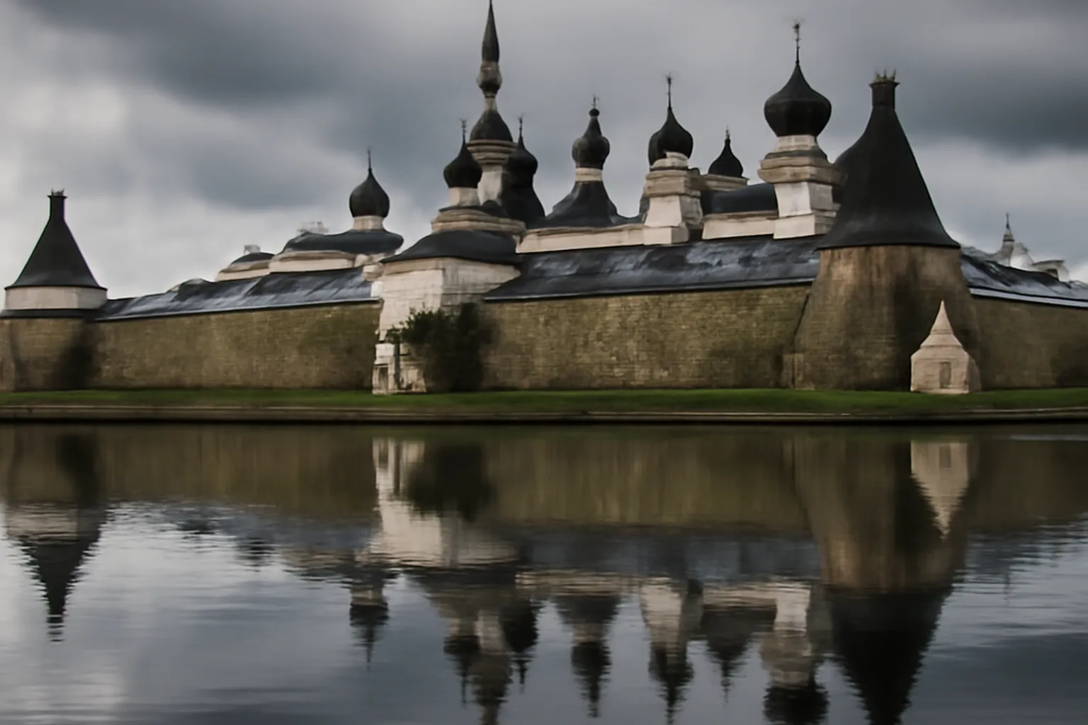 Coupoles blanches et dorées du monastère de Solovki en mer Blanche