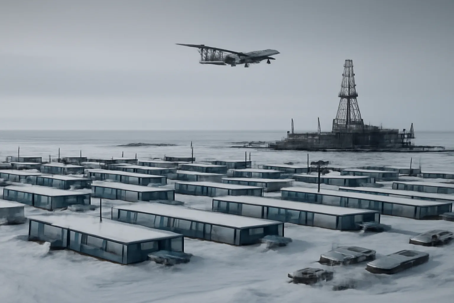 Campement de travailleurs vakhta et installations pétrolières dans le Grand Nord russe