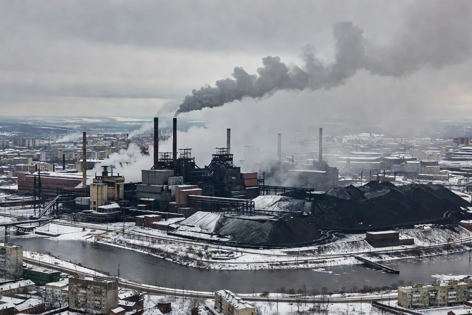 Vue aérienne de Magnitogorsk et de son combinat sidérurgique MMK en Russie